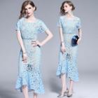 Short-sleeve Lace Midi Mermaid Sheath Dress