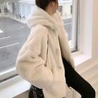 Loose-fit Hooded Furry Jacket Off White - One Size