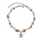 Starfish & Shell Anklet Brown & White & Blue & Silver - One Size