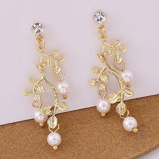 925 Sterling Silver Faux Pearl Branches Drop Earring