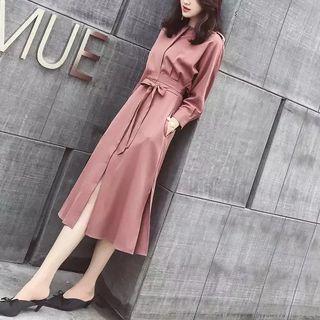 Tie-waist Long-sleeve Midi Skirt