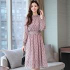 Long-sleeve Pattern A-line Chiffon Dress