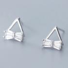 925 Sterling Silver Rhinestone Bow Triangle Earring 1 Pair - S925 Silver - One Size