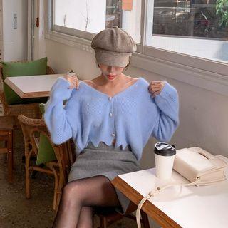 Scallop-hem Wool Blend Cropped Cardigan