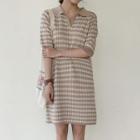 Short-sleeve Patterned Mini Knit Dress