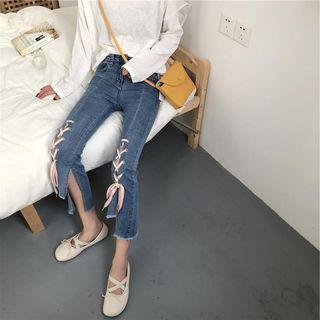 Lace Up Asymmetric Jeans