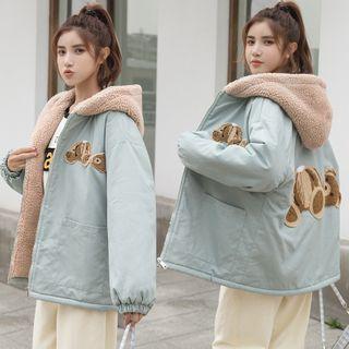 Bear Applique Fleece-lined Hooded Jacket