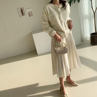 Round-neck Faux-pearl Cardigan Ivory - One Size