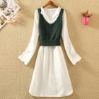 Set: Knit Vest + Midi A-line Shirt Dress
