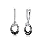 925 Sterling Silver Simple Heart Water Drop-shaped Black Ceramic Earrings With Cubic Zircon Silver - One Size