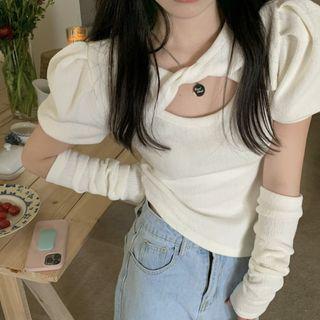 Set: Puff-sleeve Top + Oversleeves