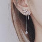925 Sterling Silver Rhinestone Flower Dangle Earring 1 Pair - Tassel & Flower - One Size