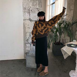 Patterned Turtleneck Sweater Yellow & Coffee - One Size