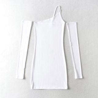 Set: Spaghetti-strap One-shoulder Mini Sheath Dress + Oversleeves