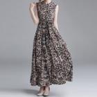 Leopard Print Sleeveless Maxi A-line Dress