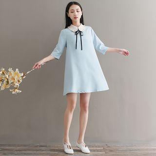 3/4-sleeve Frill Trim Collared Minidress