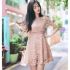 Short Sleeve Cutout Lace Dress