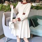 Long-sleeve Contrast-trim A-line Collared Dress