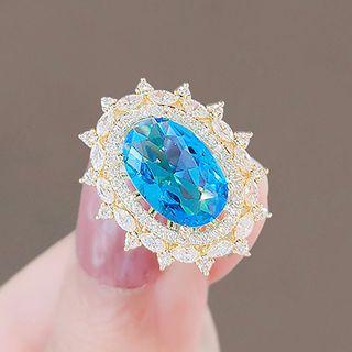 Oval Faux Crystal Alloy Open Ring Ly2493 - Ocean Blue & Gold - One Size