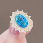 Oval Faux Crystal Alloy Open Ring Ly2493 - Ocean Blue & Gold - One Size