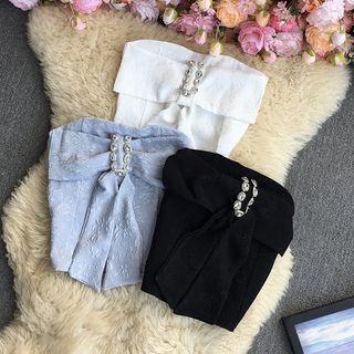 Strapless Bow Accent Rhinestone Top