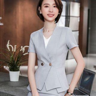 Short-sleeve Double Breasted Blazer / Spaghetti Strap Top / Dress Pants / Pencil Skirt