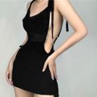 Plain Sleeveless Cut-out See-through Sheath Mini Dress