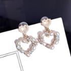 Faux Pearl Rhinestone Heart Dangle Earring 1 Pair - White - One Size