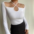 Long-sleeve Cold Shoulder Strappy Top