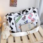 Set: Animal Print Canvas Crossbody Bag + Bag Charm