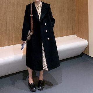 Double-breasted Trench Coat / Long-sleeve Floral Print Midi A-line Dress