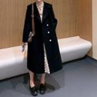 Double-breasted Trench Coat / Long-sleeve Floral Print Midi A-line Dress