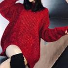 Cable Knit Turtleneck Sweater Red - One Size