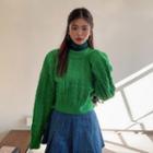 Vivid-color Cable-knit Cropped Sweater