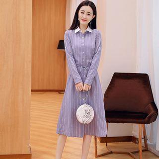 Single-breasted Stripe Midi Dress
