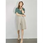 High-waist Pleated-front Linen Shorts With Belt