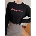 Lettuce-hem Crop Letter Top Black - One Size