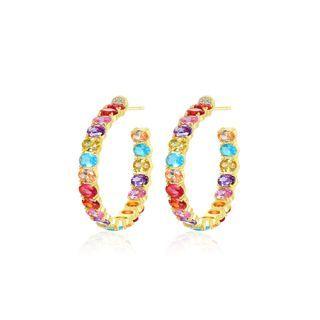 Fashion And Elegant Plated Gold Geometric C-shaped Earrings With Colorful Cubic Zirconia Golden - One Size