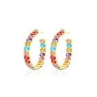 Fashion And Elegant Plated Gold Geometric C-shaped Earrings With Colorful Cubic Zirconia Golden - One Size