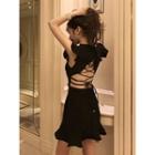 Lace-up Open-back Ruffled Mini Dress