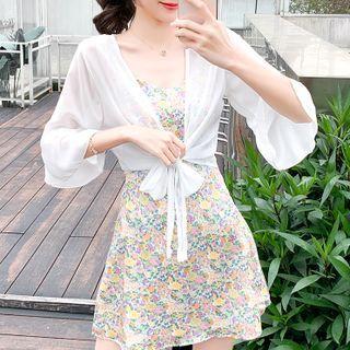 Tie-front Chiffon Cardigan White - One Size