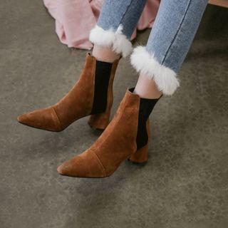 Cylinder-heel Pointy Genuine-suede Chelsea Boots