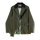 Asymmetrical Plaid Panel Blazer