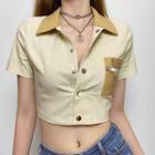 Short-sleeve Patten Embroidered Cropped Shirt