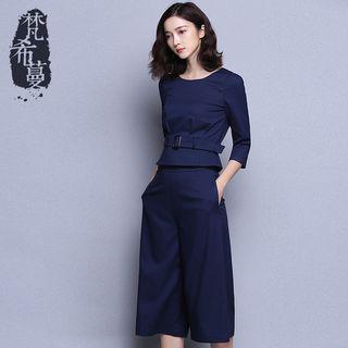 Set: 3/4-sleeve Top + Wide Leg Pants