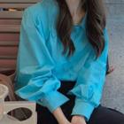 Lantern-sleeve Shirt Blue - One Size