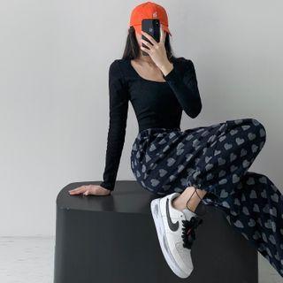 Heart-print Drawstring Loose-fit Sweatpants