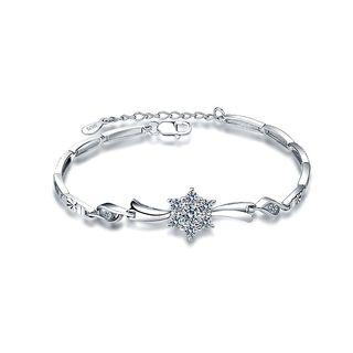 925 Sterling Silver Snowflake Bracelet With White Austrian Element Crystal