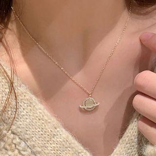 Beaded Gemstone Pendant Necklace 1pc - Gold - One Size