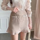 Dual-pocket Ruffled Tweed Miniskirt